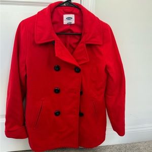 Old Navy Wool Blend Red Pea Coat Jacket Size M Womens Mid Length Lined